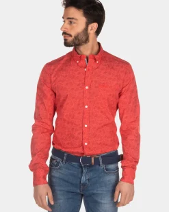 Katoenen overhemd met print rood - Orange Red