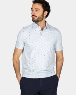 Katoenen pastelblauwe polo met kleine stippen