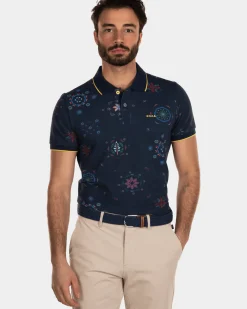 Katoenen polo met print - Key Navy