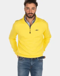 Katoenen sweater met halve rits - Country Yellow