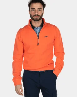 Katoenen sweater met halve rits - Burned Orange