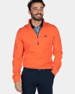 Katoenen sweater met halve rits - Burned Orange