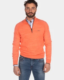 Katoenen trui met halve rits - Burned Orange