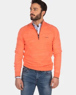 Katoenen trui met halve rits - Burned Orange