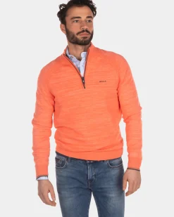 Katoenen trui met halve rits - Burned Orange
