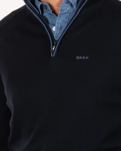 Katoen kasjmier trui met halve rits - Charcoal Navy
