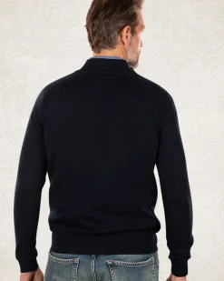Katoen kasjmier trui met halve rits - Charcoal Navy