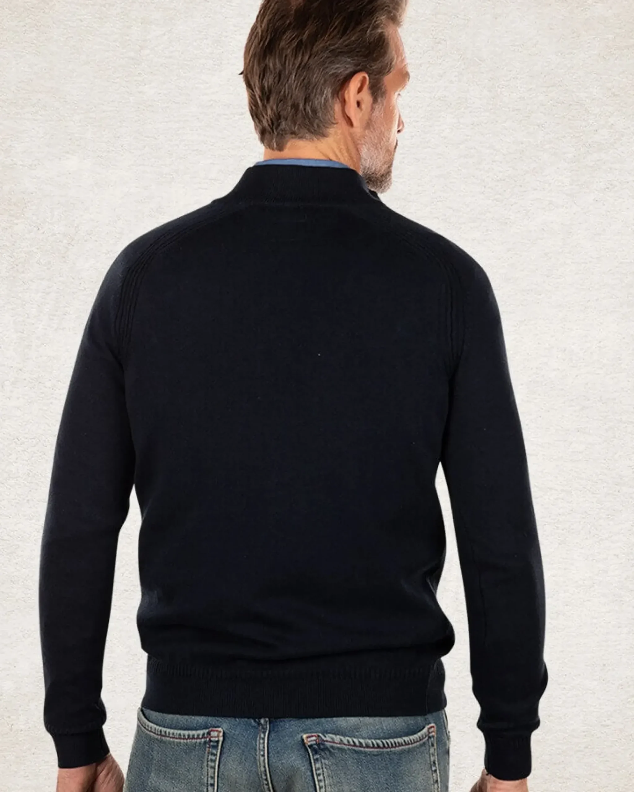 Katoen kasjmier trui met halve rits - Charcoal Navy