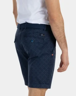 Katoen tencel chino korte broek met print - Key Navy