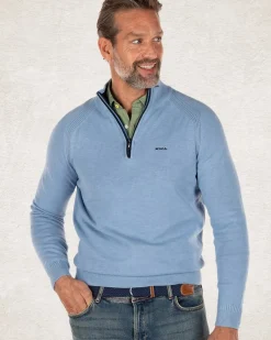 Katoen trui met halve rits - Pale Blue