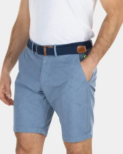Korte chino met bladerprint - High Summer Cobalt