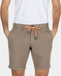 Korte chino van linnen met stretch - Stone