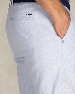 Lichtblauwe chino shorts van katoen met linnen en tencel