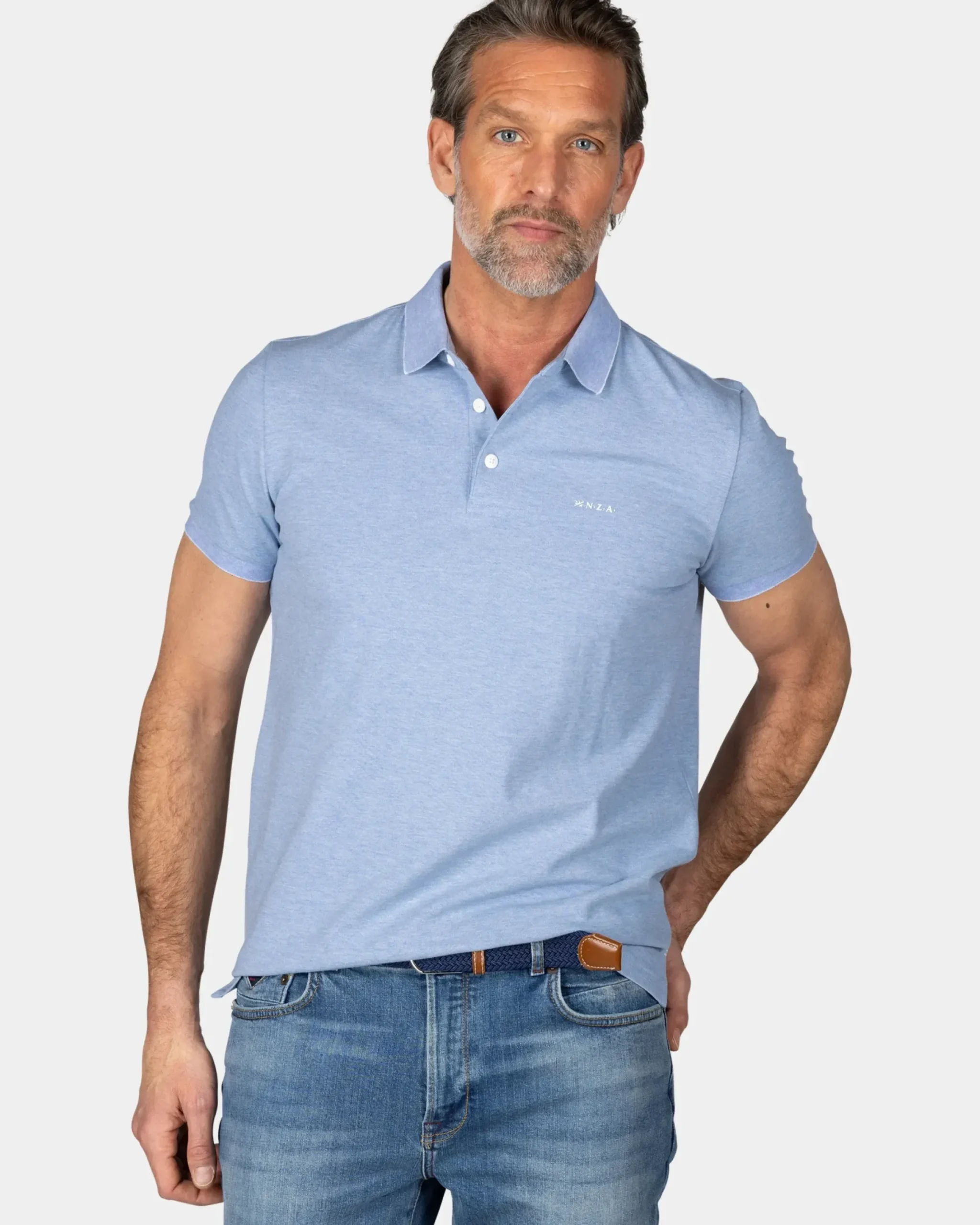 Lichtblauwe katoenen polo