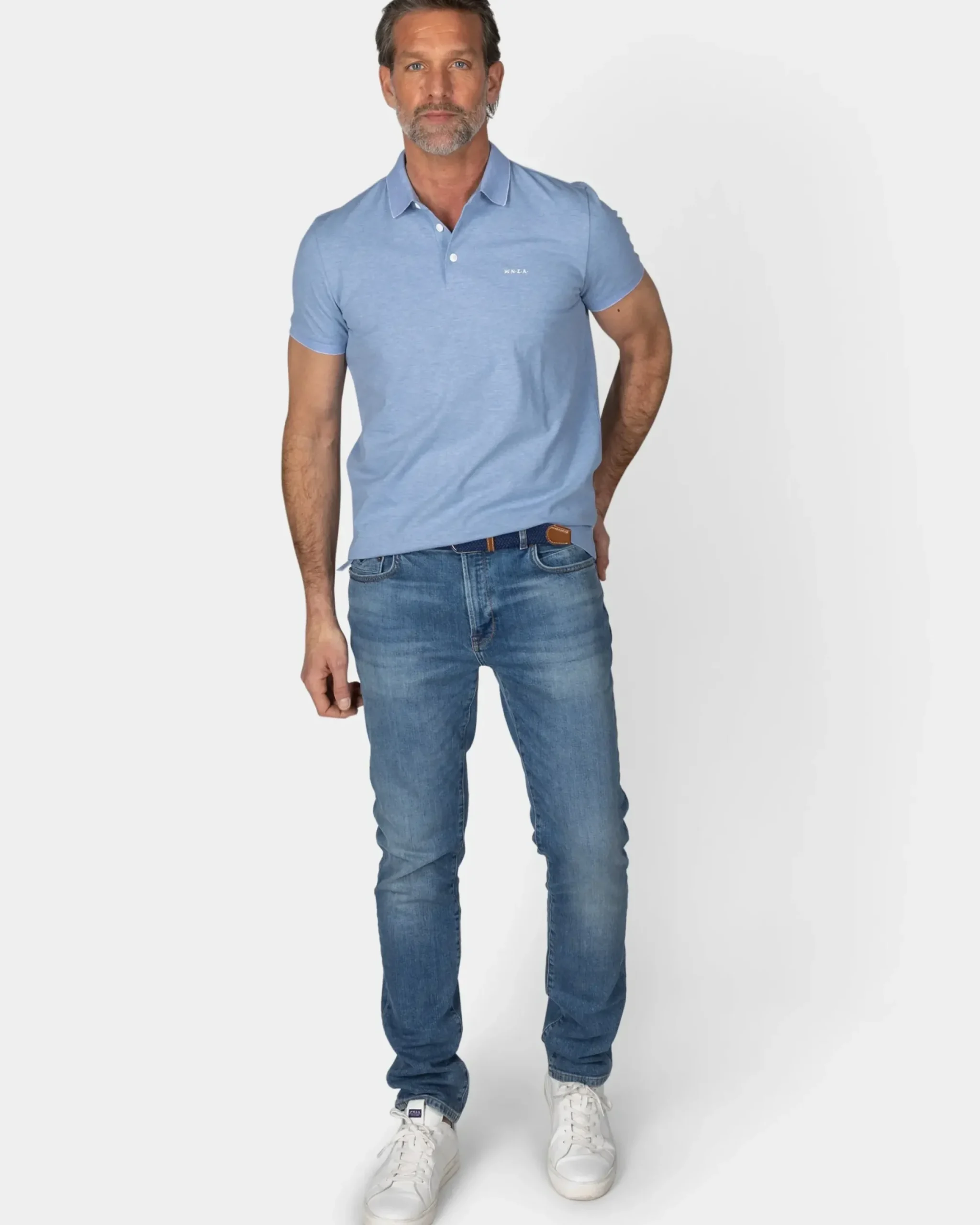 Lichtblauwe katoenen polo