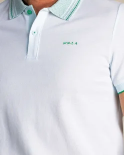 Lichtblauwe polo met gestreepte kraag