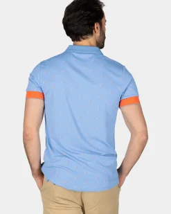Lichtblauwe polo met oranje accenten