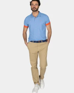 Lichtblauwe polo met oranje accenten