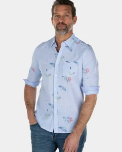 Lichtblauw overhemd met bladerprint - Light Blue