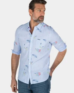 Lichtblauw overhemd met bladerprint - Light Blue
