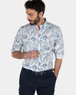 Lichtblauw overhemd met lange mouwen en bloemenprint - Light Blue