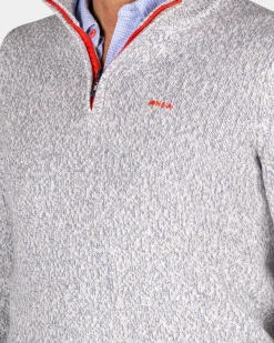 Lichtgrijze pullover met halve rits - Royal Petrol