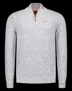 Lichtgrijze pullover met halve rits - Royal Petrol