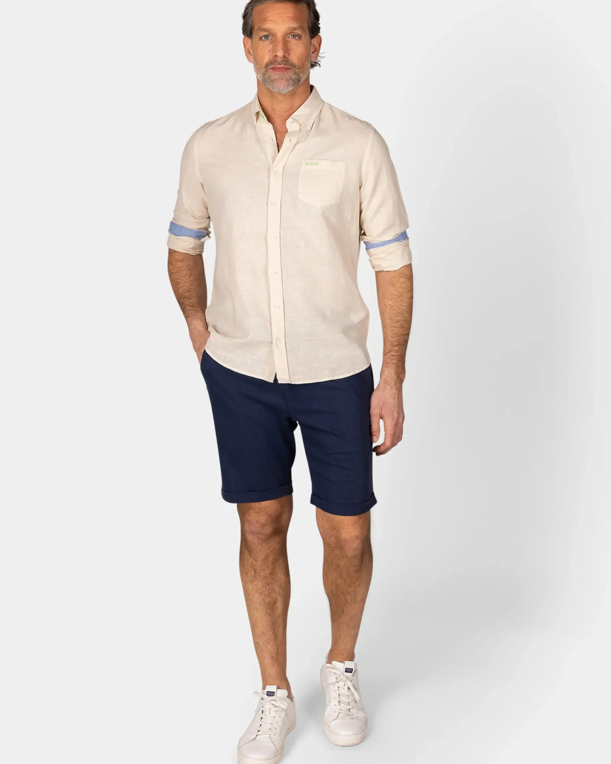 Linnen beige overhemd met lange mouw