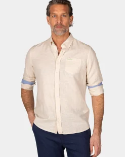 Linnen beige overhemd met lange mouw