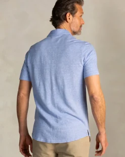 Linnen blauw overhemd met korte mouw