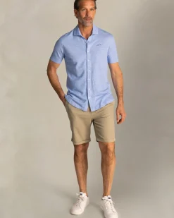 Linnen blauw overhemd met korte mouw