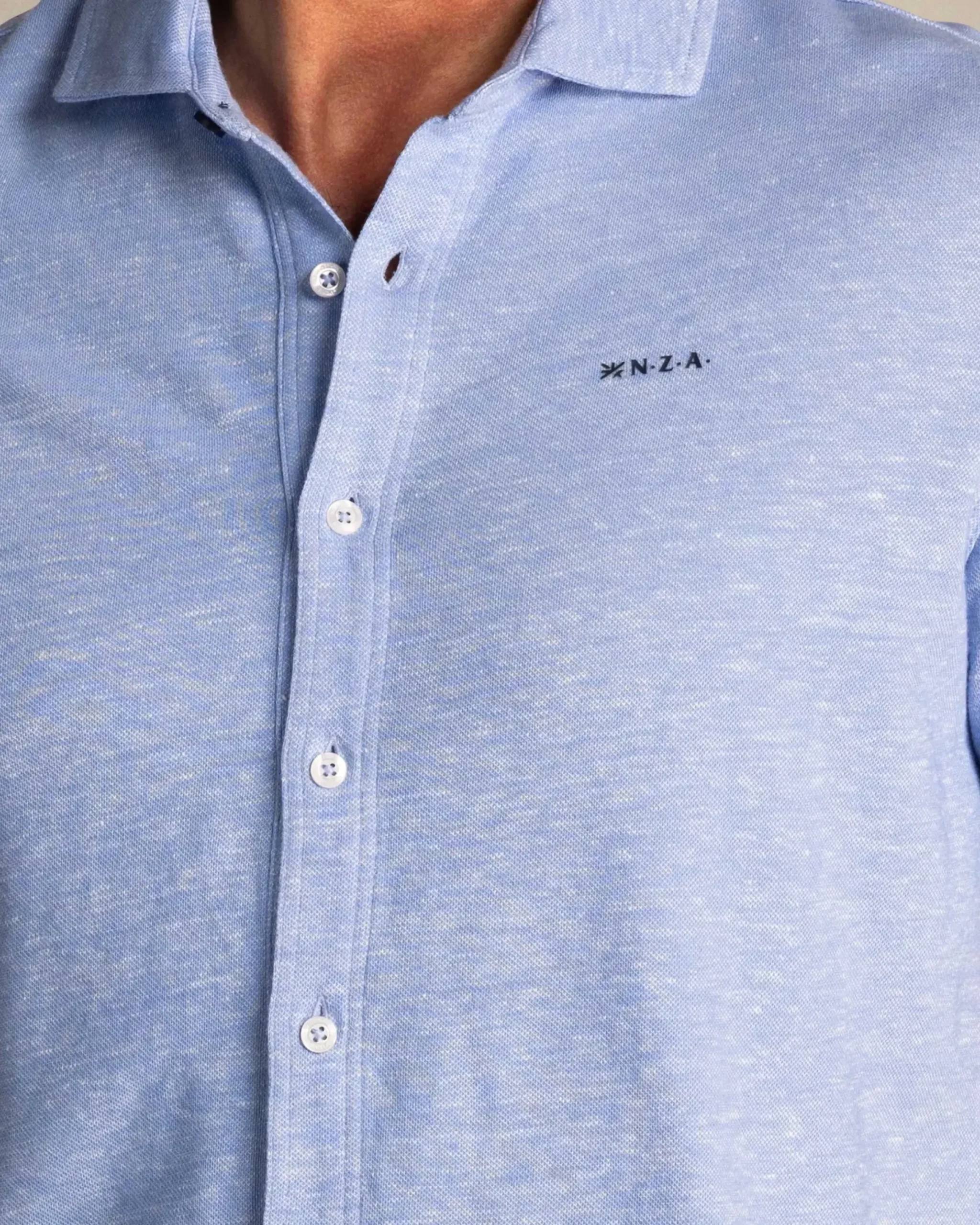 Linnen blauw overhemd met korte mouw