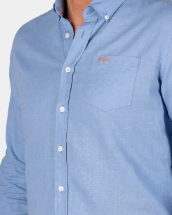 Linnen blauw overhemd met lange mouw