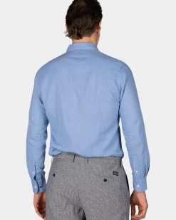 Linnen blauw overhemd met lange mouw