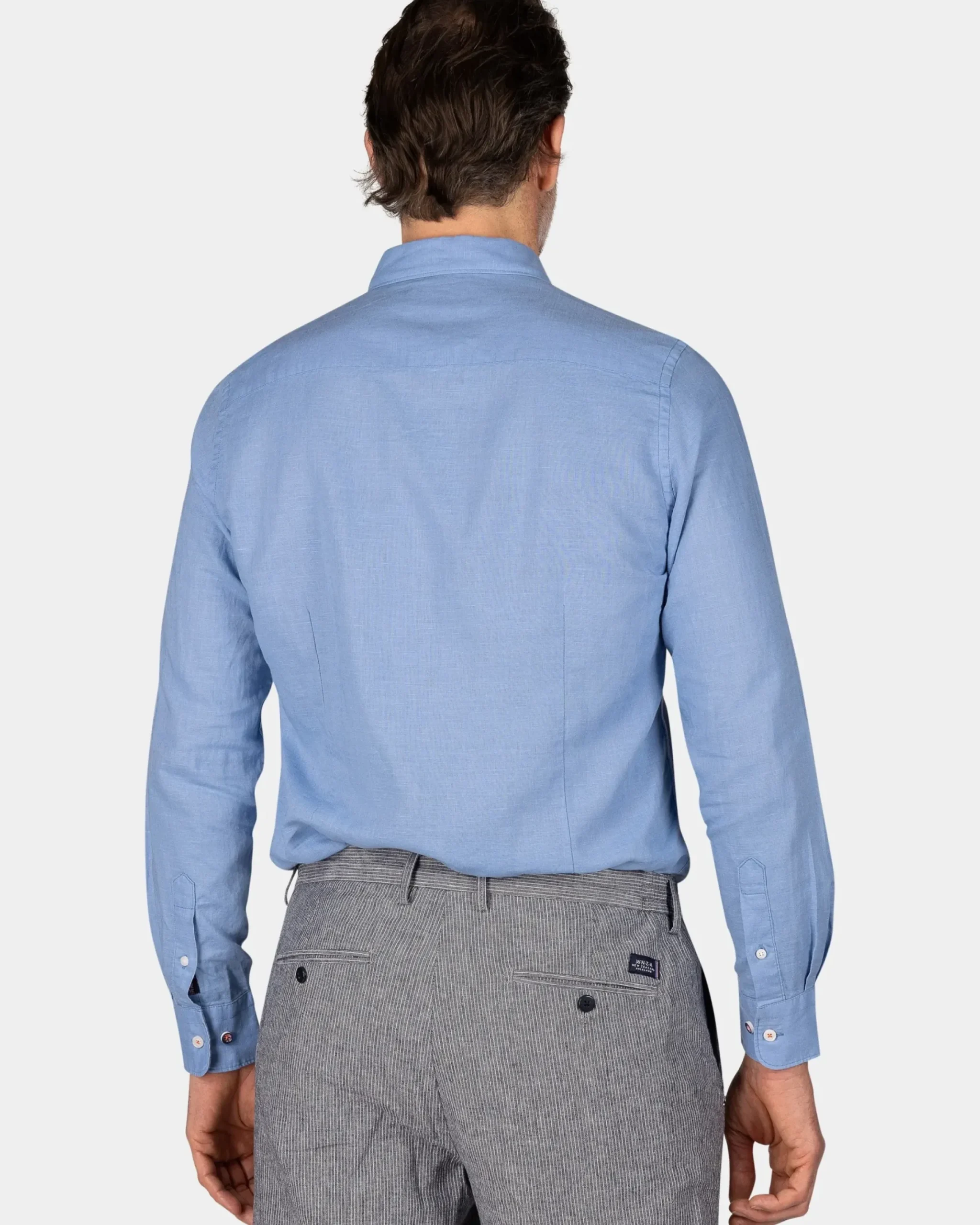 Linnen blauw overhemd met lange mouw