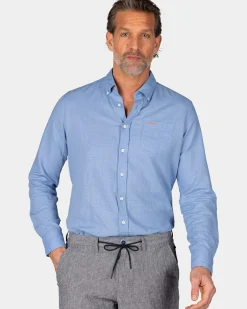 Linnen blauw overhemd met lange mouw