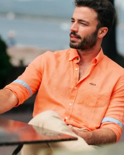 Linnen oranje overhemd met lange mouw