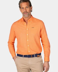 Linnen oranje overhemd met lange mouw