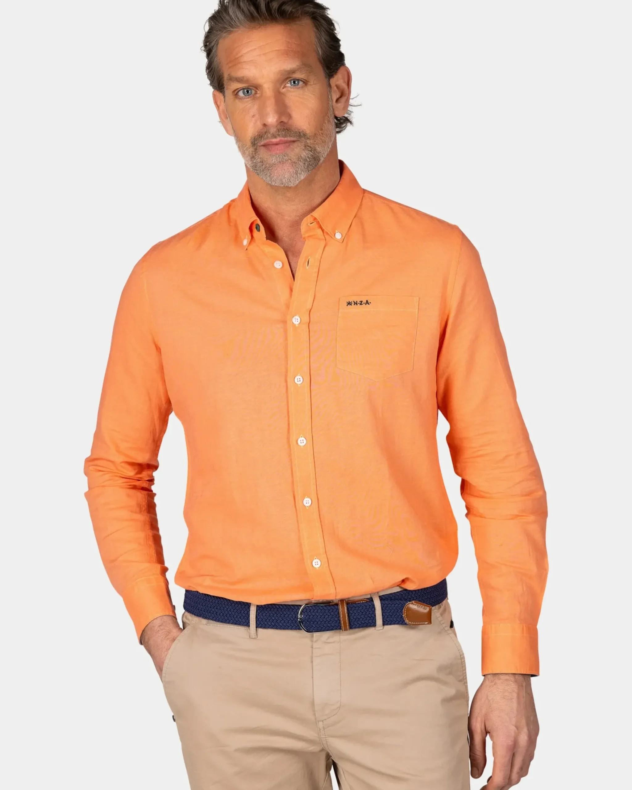 Linnen oranje overhemd met lange mouw