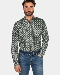 Linnen overhemd met bloemenprint - Bright Sky