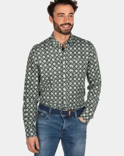Linnen overhemd met bloemenprint - Bright Sky