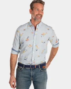 Linnen overhemd met bloemenprint - Amazon Green
