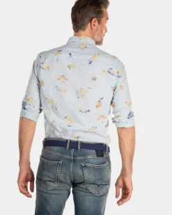 Linnen overhemd met bloemenprint - Amazon Green