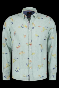 Linnen overhemd met bloemenprint - Amazon Green