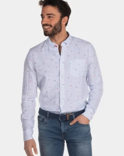 Linnen overhemd met print lichtblauw - Light Blue