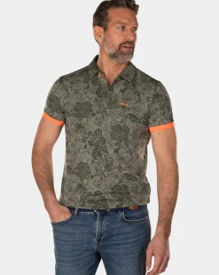 Lyocell bloemenprint polo - High Summer Army