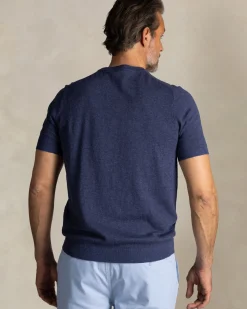 Marineblauwe katoenen trui met ronde hals
