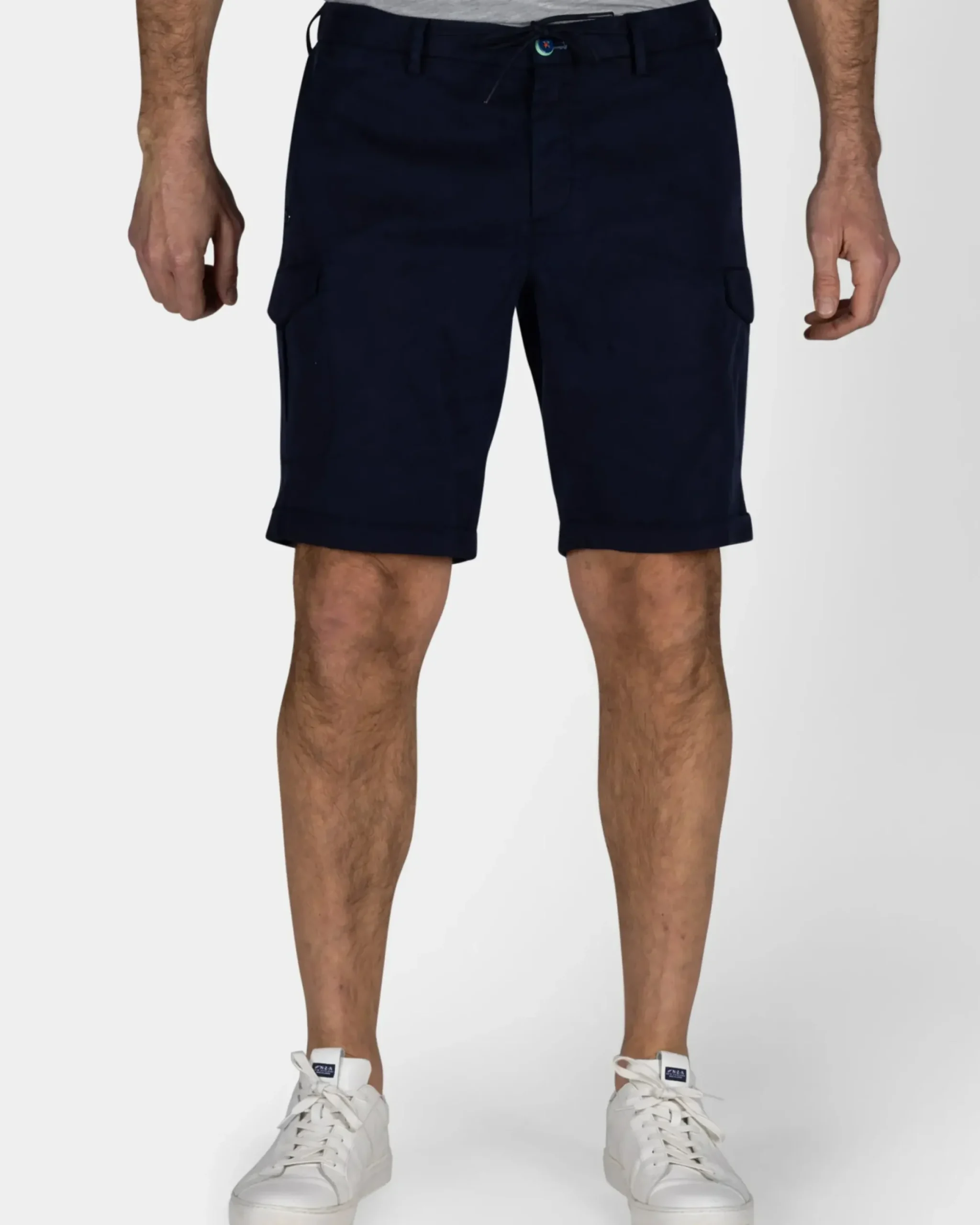 Navy cargo short met stretch
