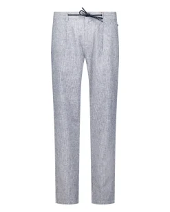 Navy chino met linnen
