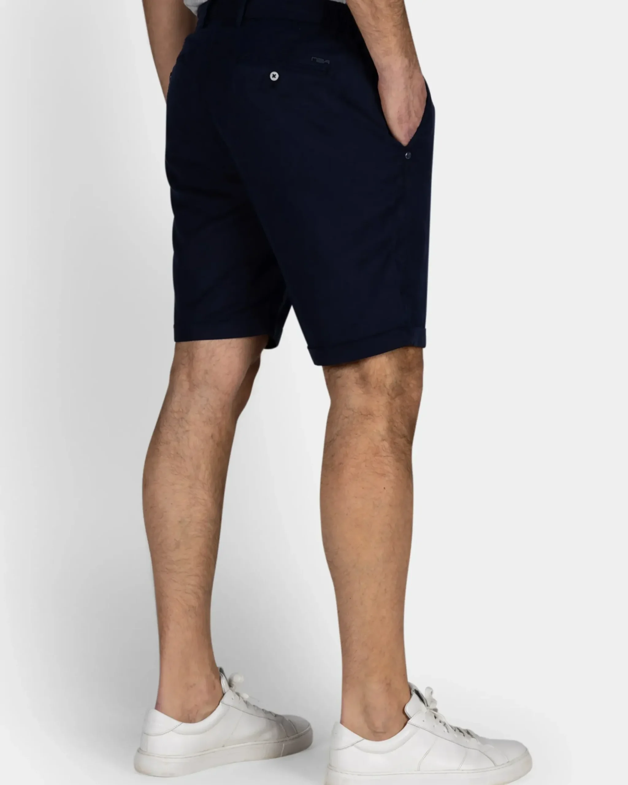 Navy chino short met stretch